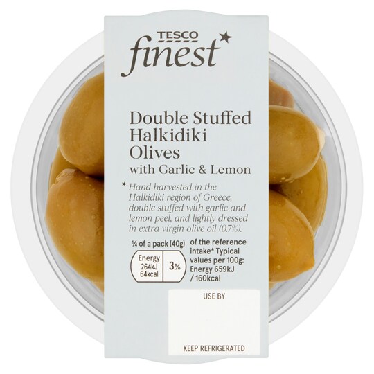 Tesco Finest Double Stuffed Halkidiki Olives 160G Tesco Groceries