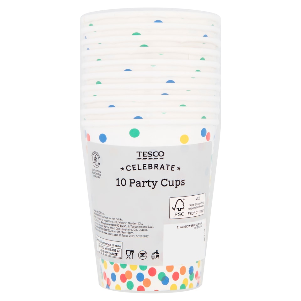 Tesco Rainbow Spot Cup 10 Pack