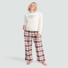 F&F Cotton Rich Merry and Bright Sweatshirt and Trousers Pyjama Set in Green