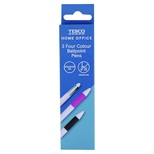 Tesco 4 Colour Ballpoint Pens 3 Pack