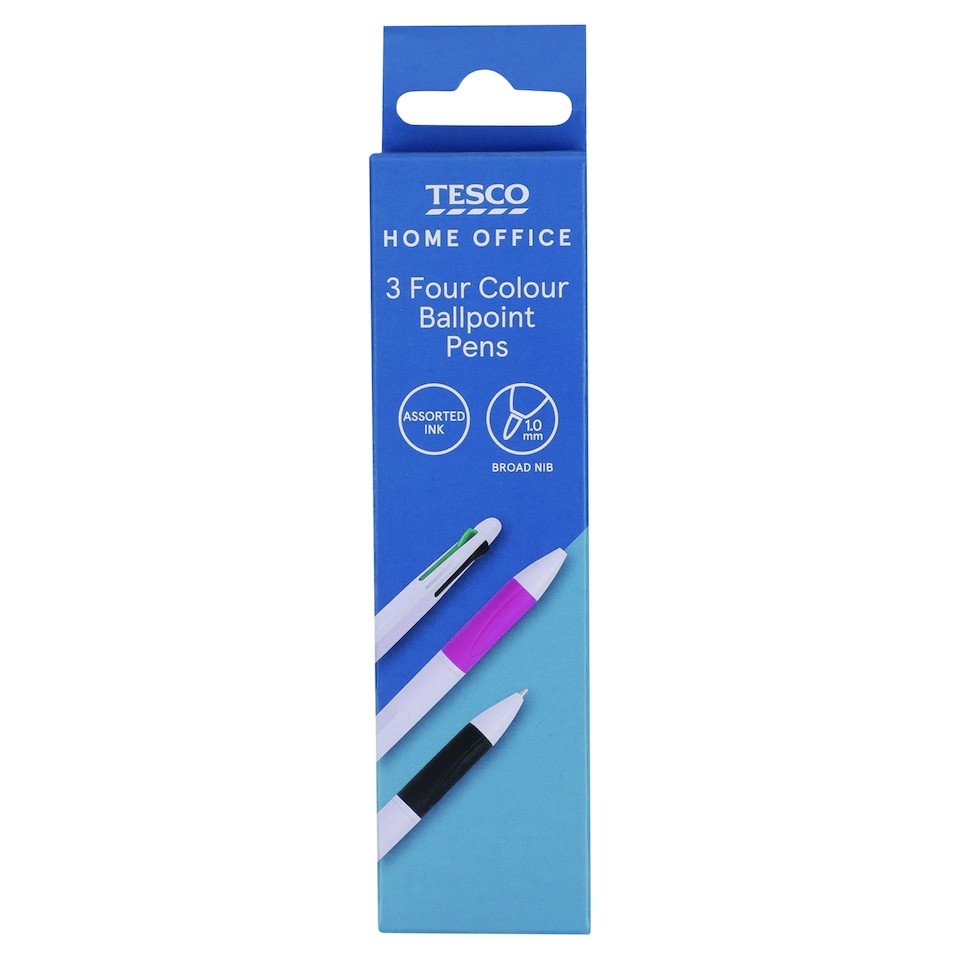 Tesco 4 Colour Ballpoint Pens 3 Pack