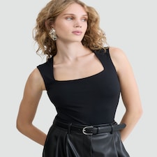 F&F Polyamide Square Neck Sleeveless Top in Black