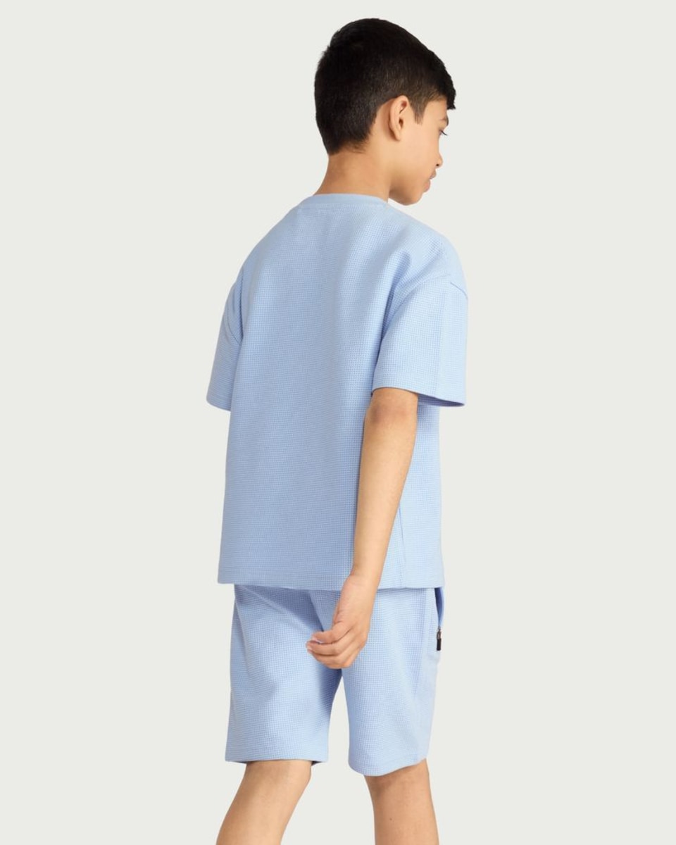 image 1 of F&F Boys 2-Piece Waffle Textured T-Shirt and Shorts Set in Blue