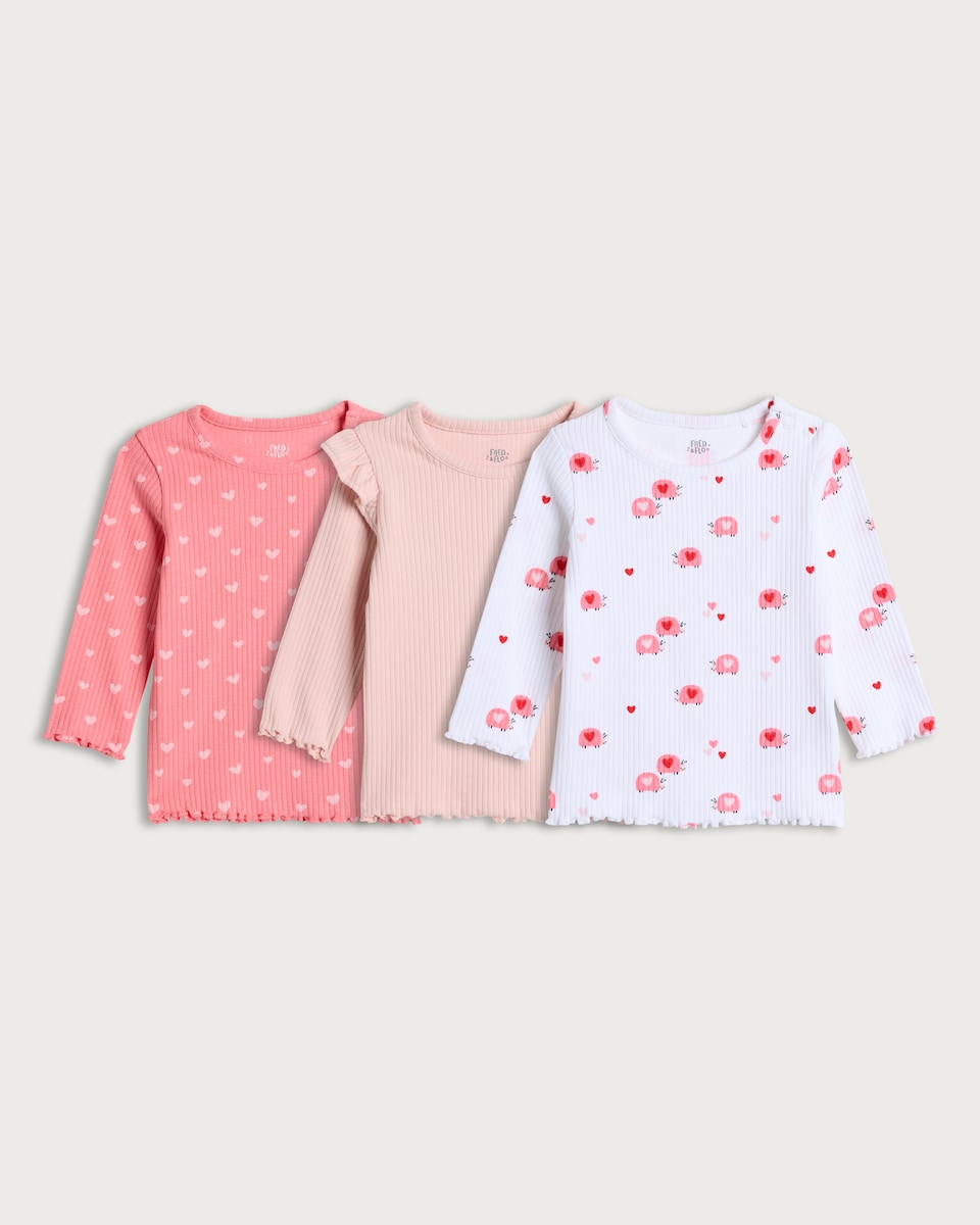 image 1 of F&F Baby 3-Pack Cotton Rich Ribbed Long Sleeved Tops in Cream