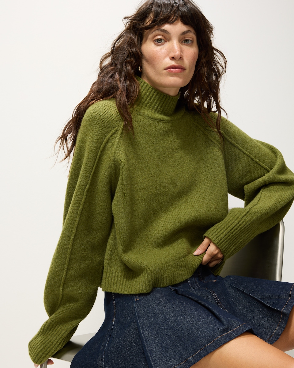 image 1 of F&F Turtle Neck Cropped Knitted Jumper in Khaki