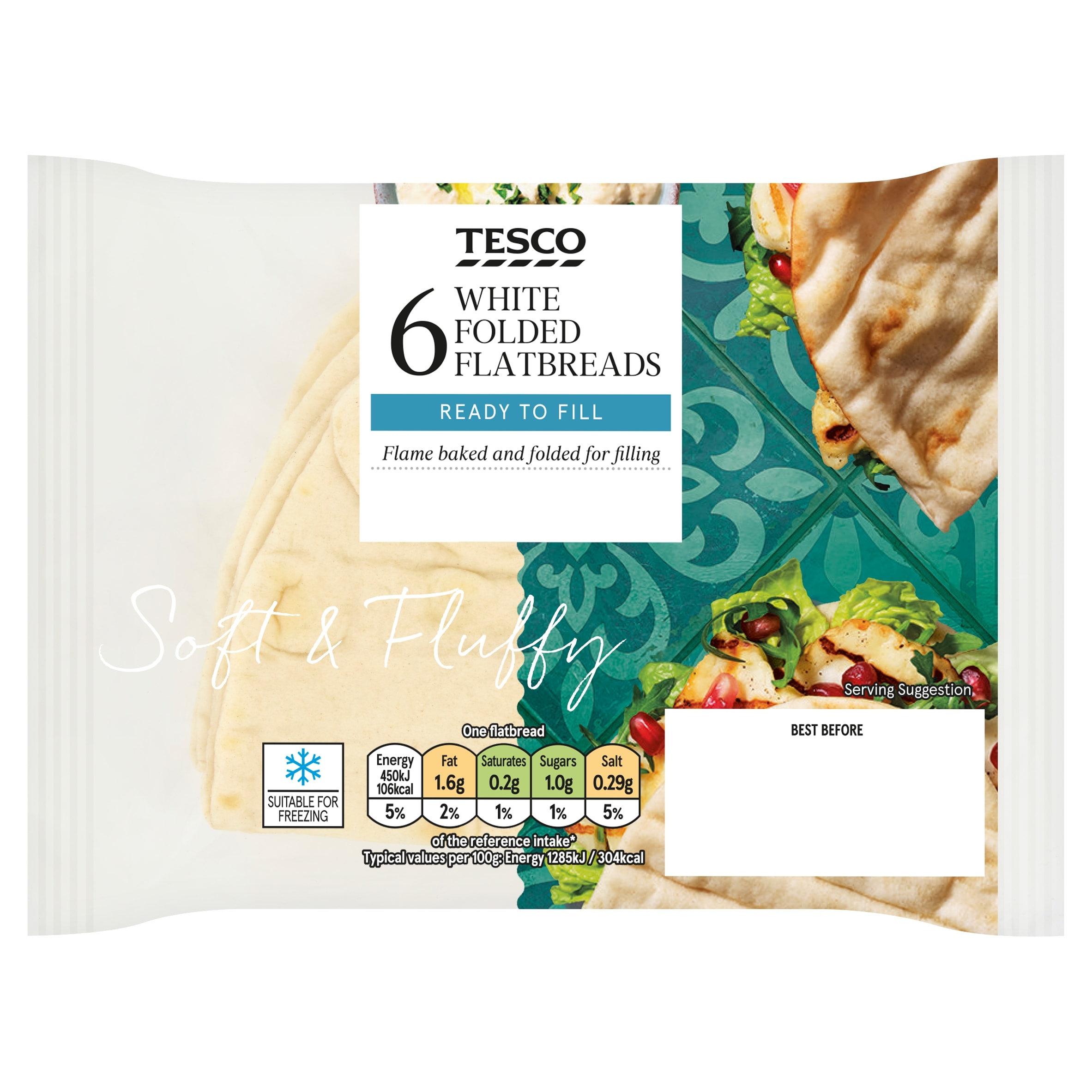 Tesco Folded Flatbreads Plain 6 Pack