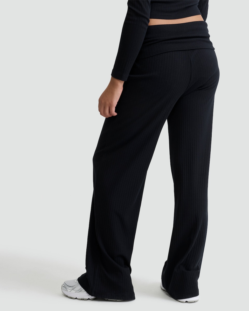 image 1 of OH ME OH MY Cotton Rich Ribbed Foldover Waist Co-ord Trousers in Black