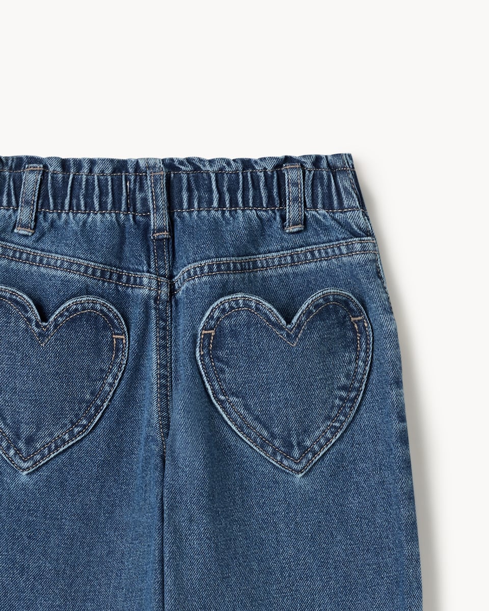 image 1 of F&F Girls Pure Cotton Barrel Leg Jeans in Blue