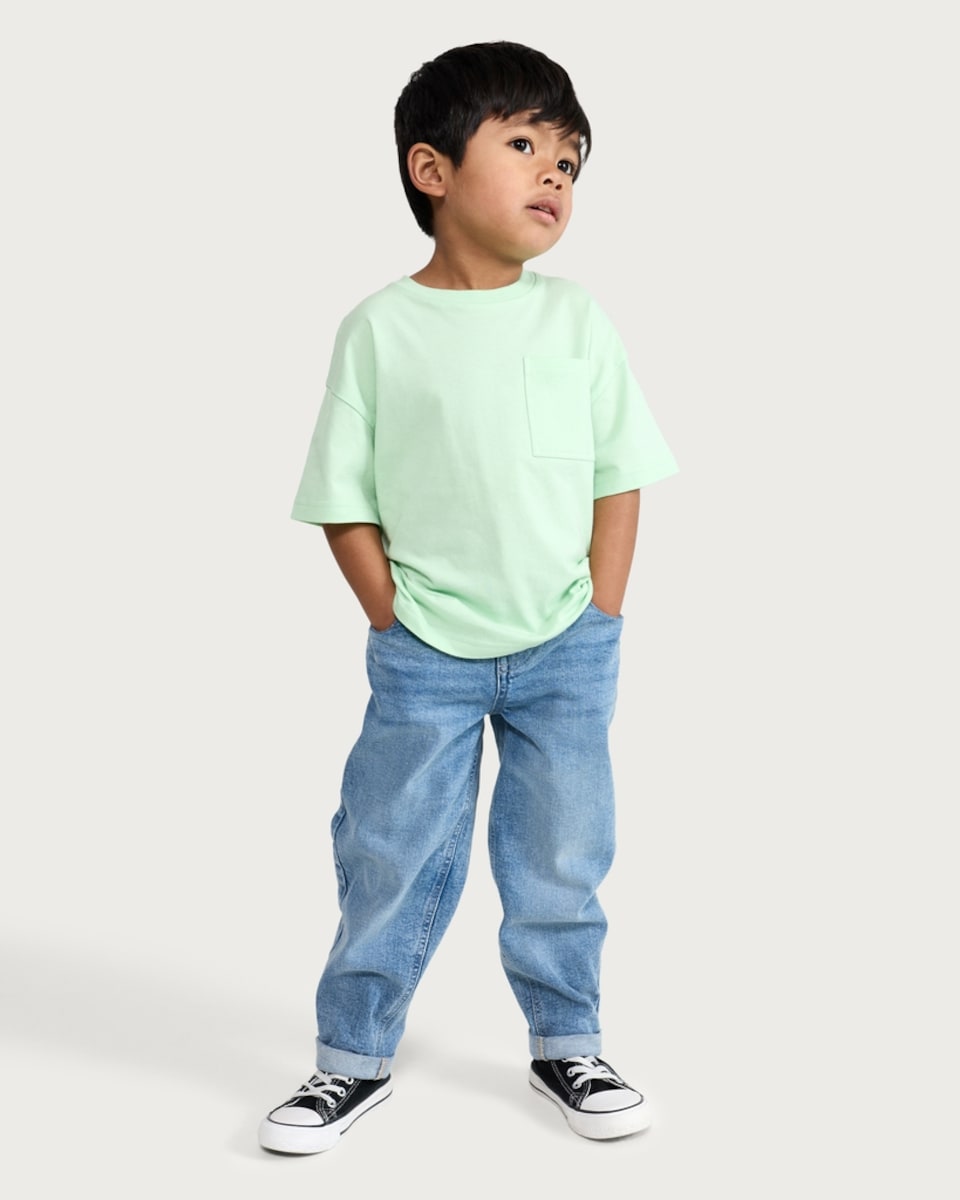 image 1 of F&F Boys Pure Cotton Pocket Front Short Sleeved T-Shirt in Lime