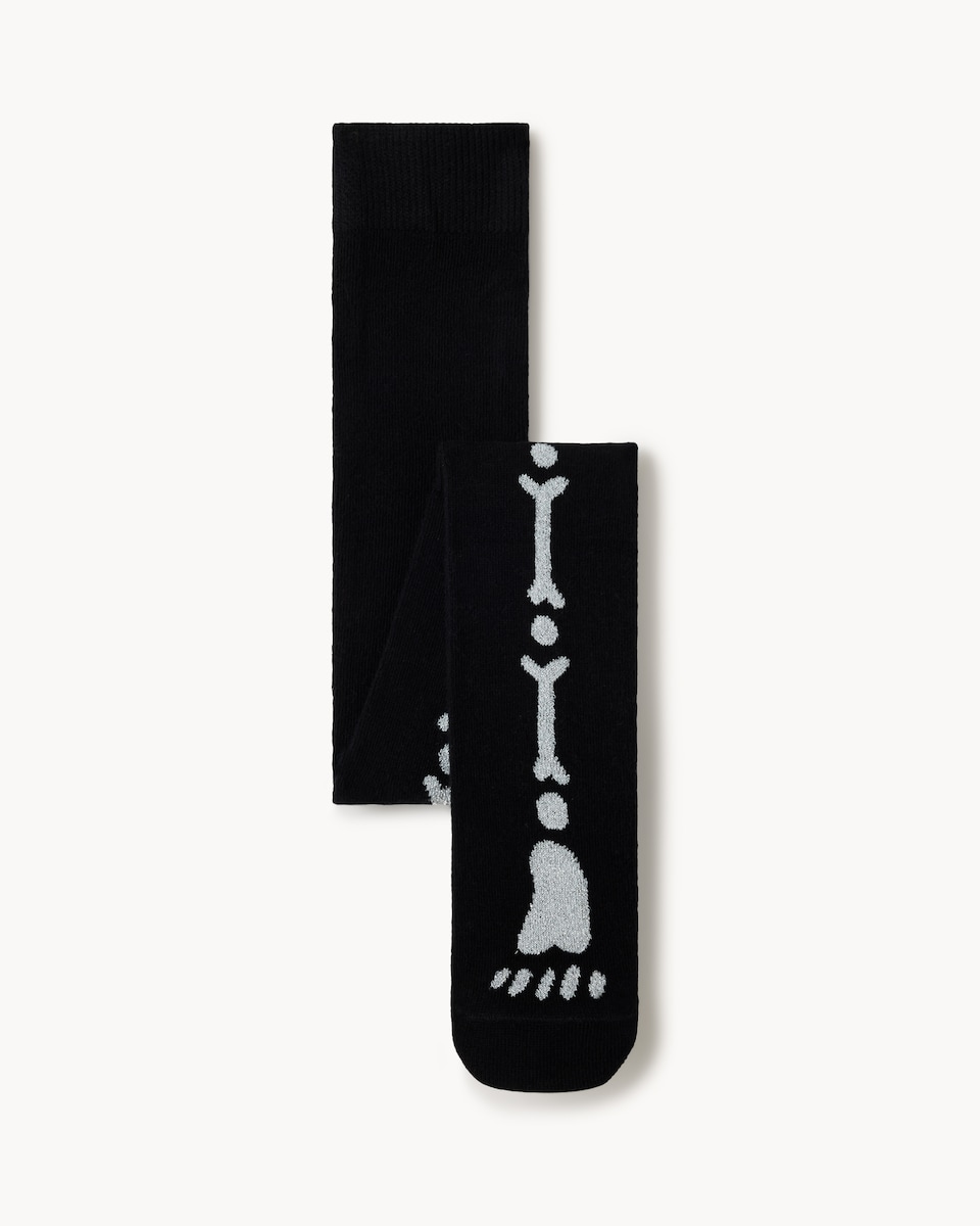 F&F Girls Cotton Rich Halloween Skeleton Tights in Black