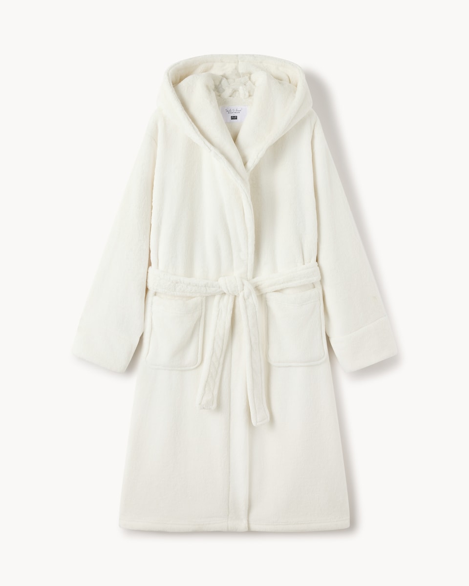 image 1 of F&F Fleece Hooded Dressing Gown in Cream