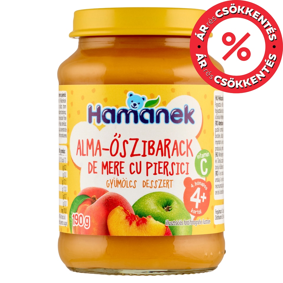 Hamánek alma-őszibarack gyümölcs bébidesszert 4+ hónapos kortól 190 g