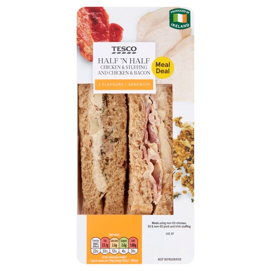 Tesco H'nh Chicken And Stuffing And Chicken And Bacon Sandwich 157G