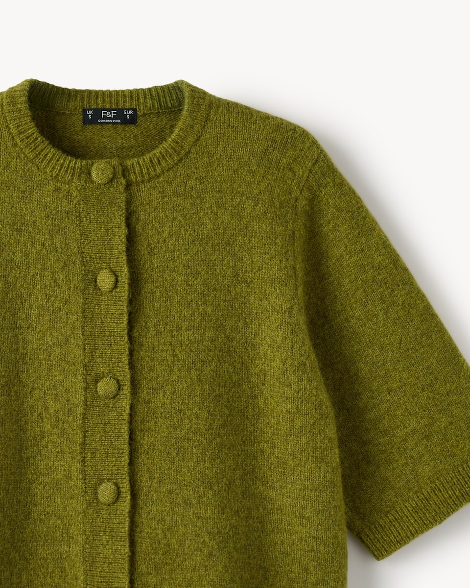 image 1 of F&F Knitted 3/4 Sleeve Cardigan in Olive