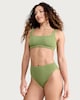 image 2 of F&F Crinkle Textured High Rise Bikini Bottoms in Green