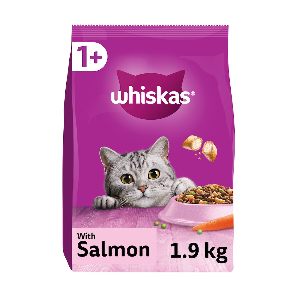 image 1 of Whiskas Adult 1+ Dry Cat Food Biscuits Salmon 1.9Kg