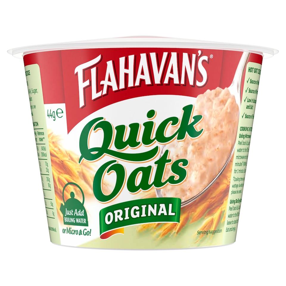 Flahavans Microwave Quick Oats Original 44G