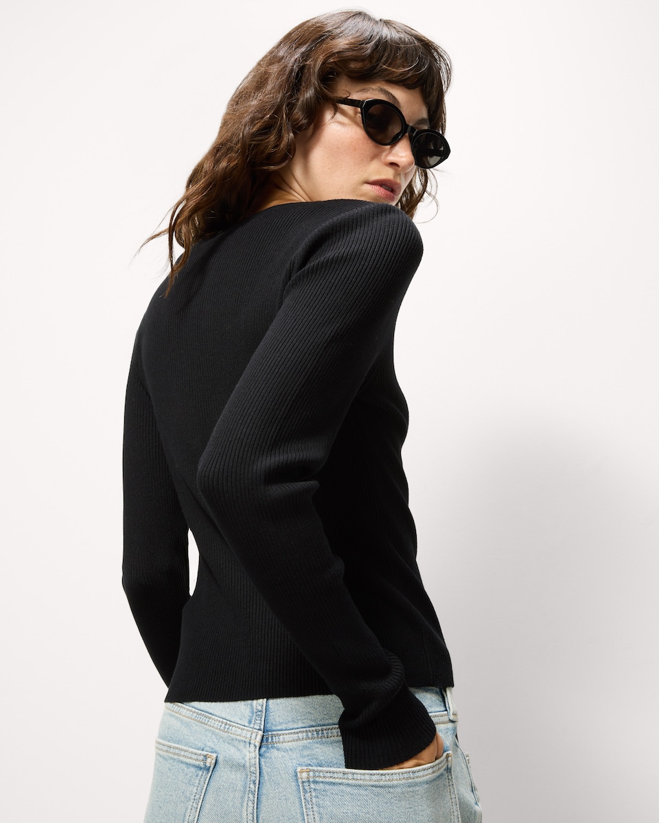 image 1 of F&F Ribbed Button Up Cardigan in Black