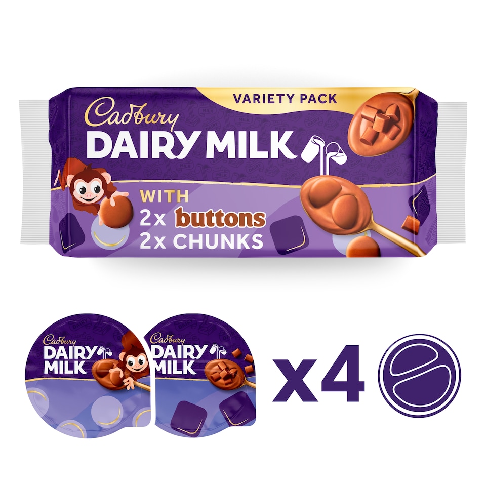 image 1 of Cadbury Dairy Milk Button & Chunk Desserts 4x75g
