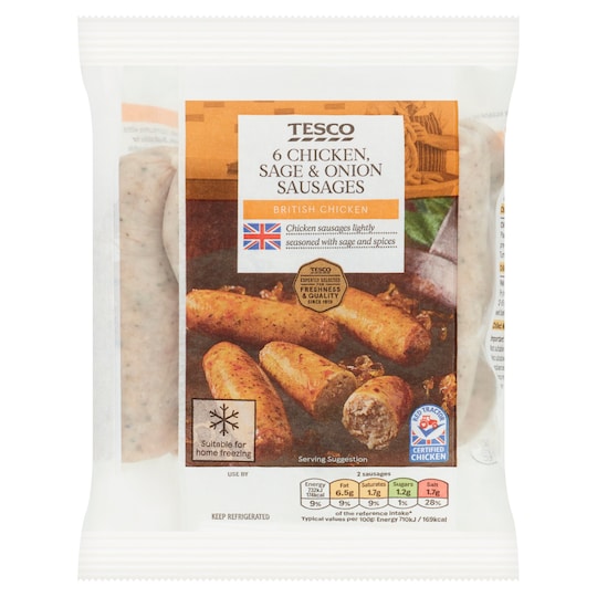 Tesco 6 Chicken, Sage & Onion Sausages 400G Tesco Groceries