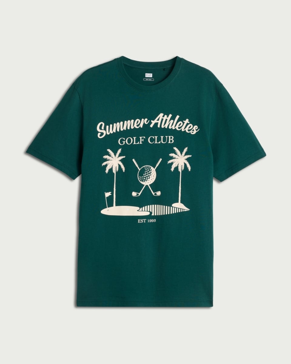 image 1 of F&F Pure Cotton Summer Athletes Golf Club Slogan T-Shirt in Green