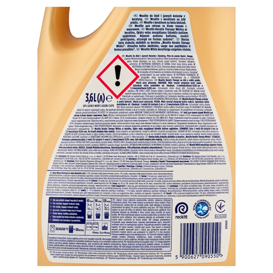 Obrázek 1 pro produkt Woolite Keratin Therapy tekutý prací přípravek na bílé a světlé prádlo 60 praní 3,6l