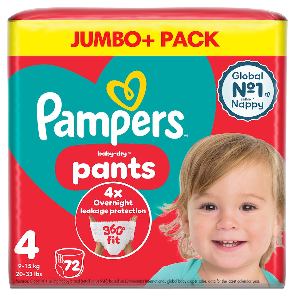 image 1 of Pampers Baby-Dry Nappy Pants Size 4 Jumbo+ Pack 72 Pack