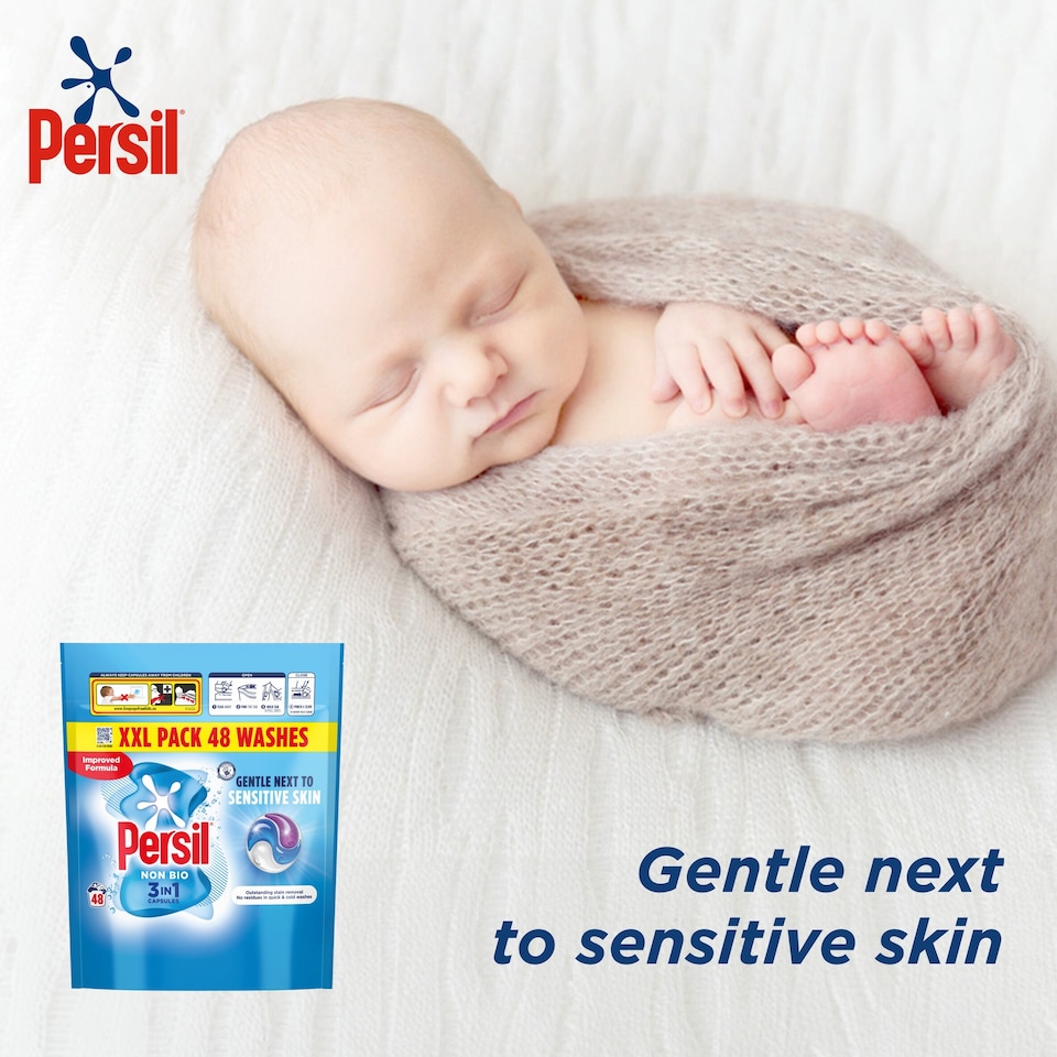 image 1 of Persil Non Bio 3 in 1 Sensitive Laundry Washing Detergent Capsules 48 Washes 1012.8g