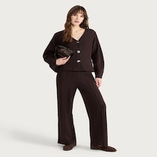 F&F Textured Seam Detail Wide Leg Co-ord Trousers in Chocolate