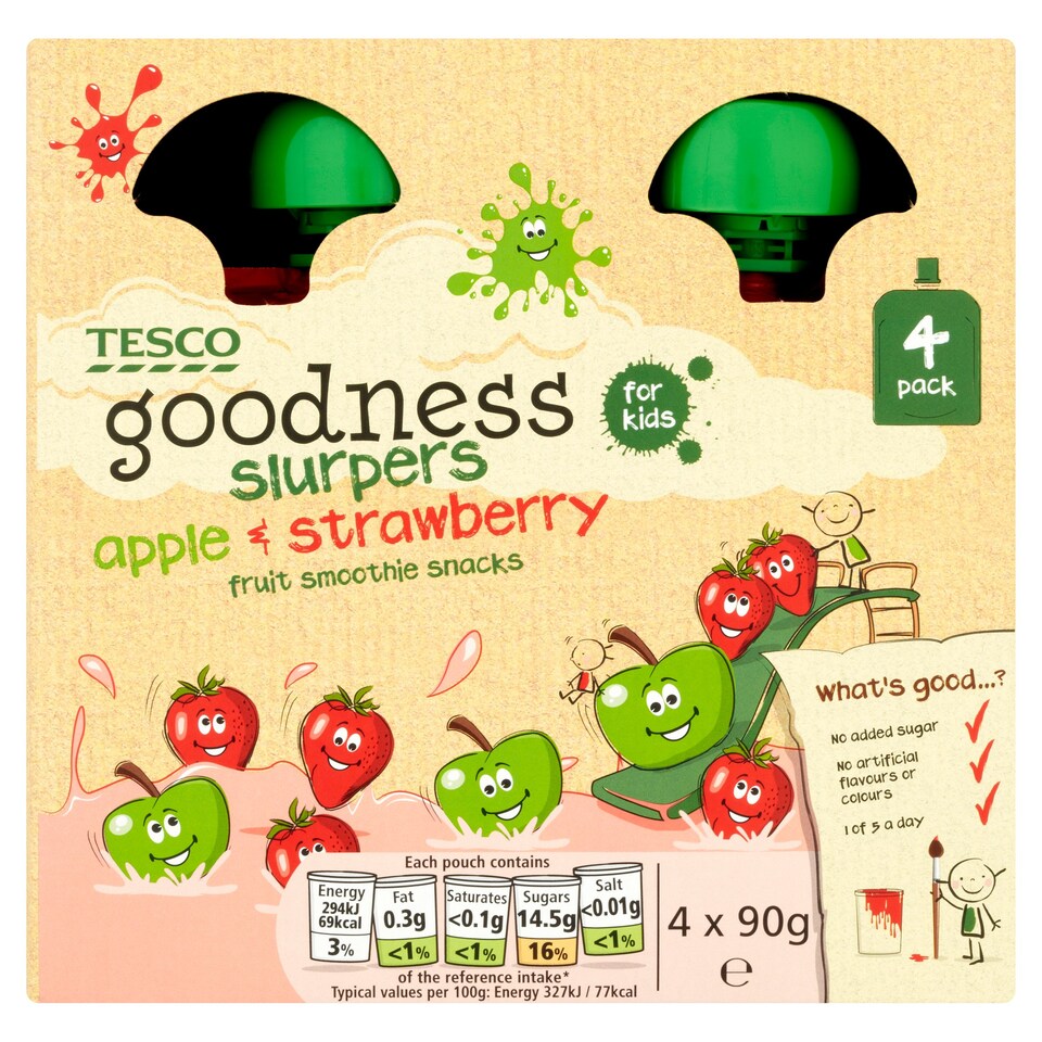 Tesco Goodness Apple & Strawberry Slurpers 4X90g