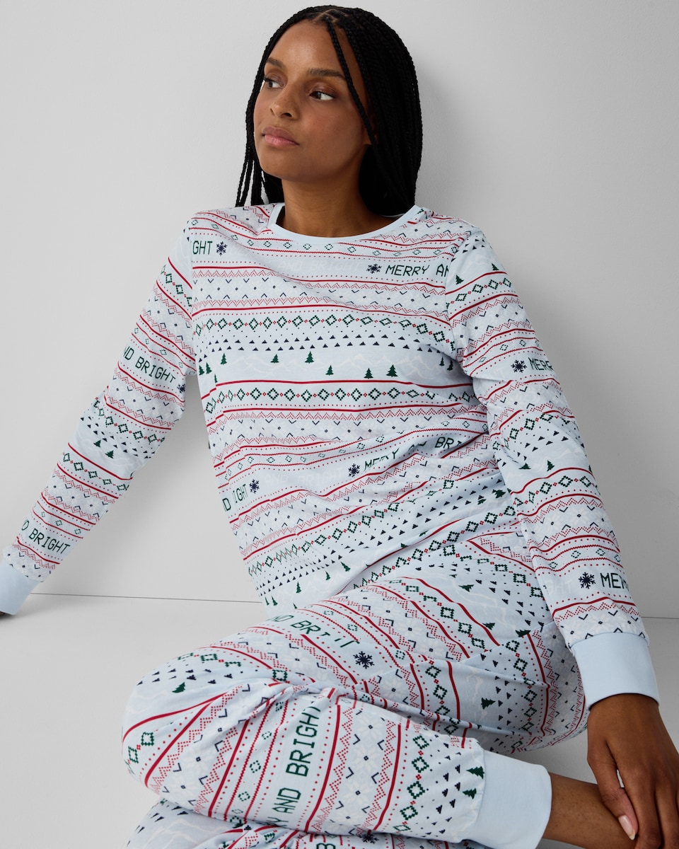 image 1 of Christmas Pure Cotton Fair Isle Matching Family Pyjama Set in Multi Blue
