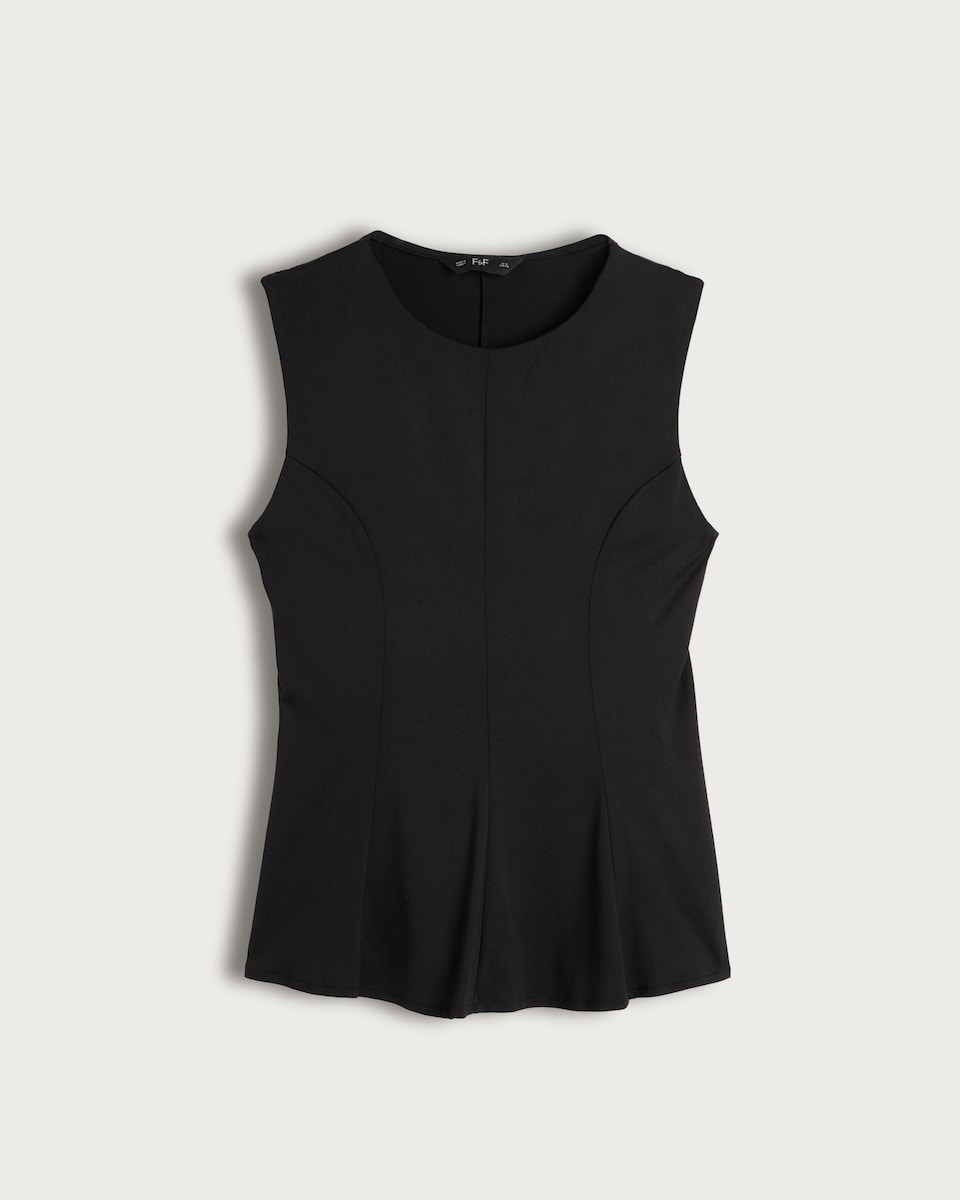 F&F Polyamide Pleated Crew Neck Sleeveless Top in Black