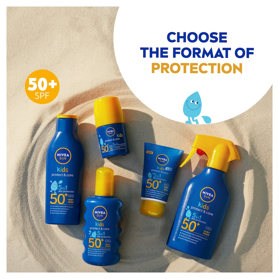 image 1 of NIVEA SUN Kids Protect & Care Coloured Sun Cream Spray SPF50+ 200ml