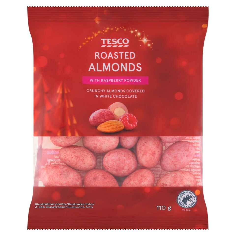 Tesco Roasted Almonds in White Chocolate with Raspberry Powder 110g