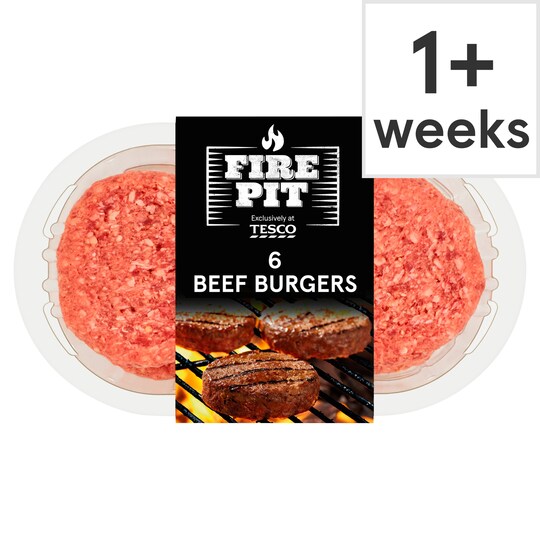 Tesco Fire Pit 6 Beef Burgers 730G Tesco Groceries