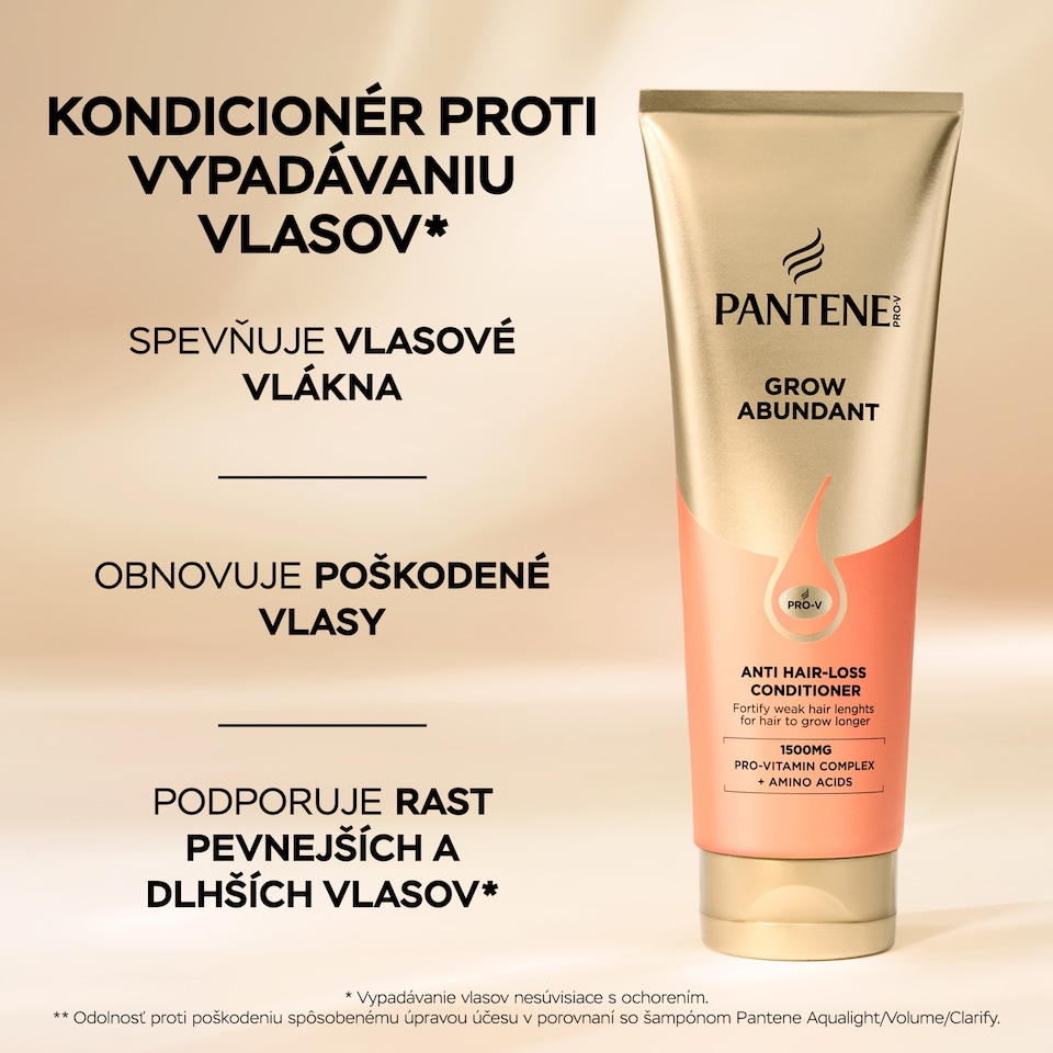 obrázok 1 z Pantene Grow Abundant Kondicionér proti Vypadávaniu Vlasov 250ml na Jemné, Oslabené Vlasy