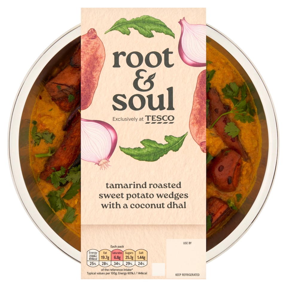Root & Soul Tamarind roasted sweet potato wedges with a coconut dhal 380g