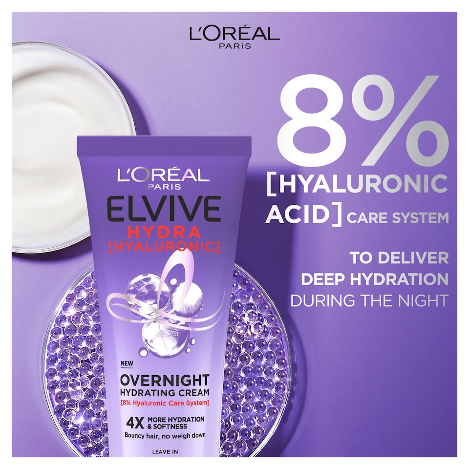 image 1 of L'Oreal Paris Elvive Hydra Hyaluronic Overnight Hydrating Cream 200ml