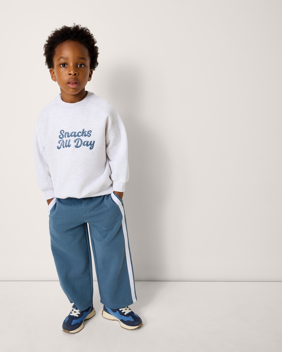 image 1 of F&F Boys 2-Piece Cotton Rich Slogan Sweatshirt and Side Stripe Joggers Set in Grey Marl
