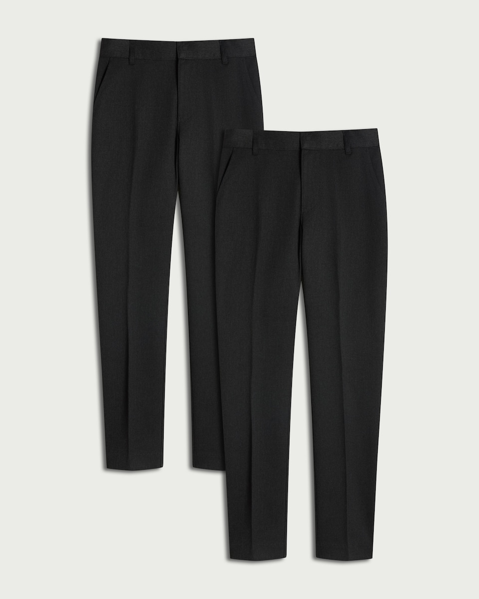 image 1 of F&F School Boys 2-Pack Skinny Fit Trousers in Grey