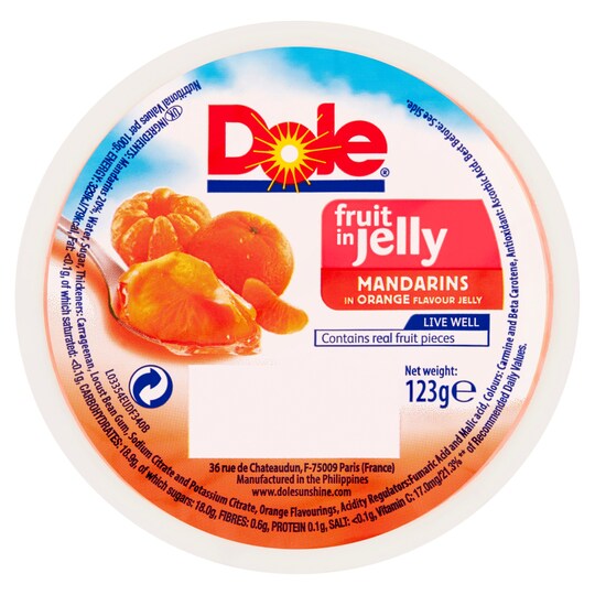Dole Mandarins In Orange Jelly 123G Tesco Groceries