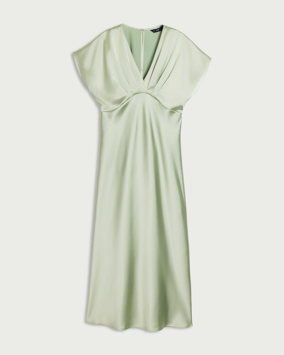 image 1 of F&F Satin V Neck Midi Dress in Green