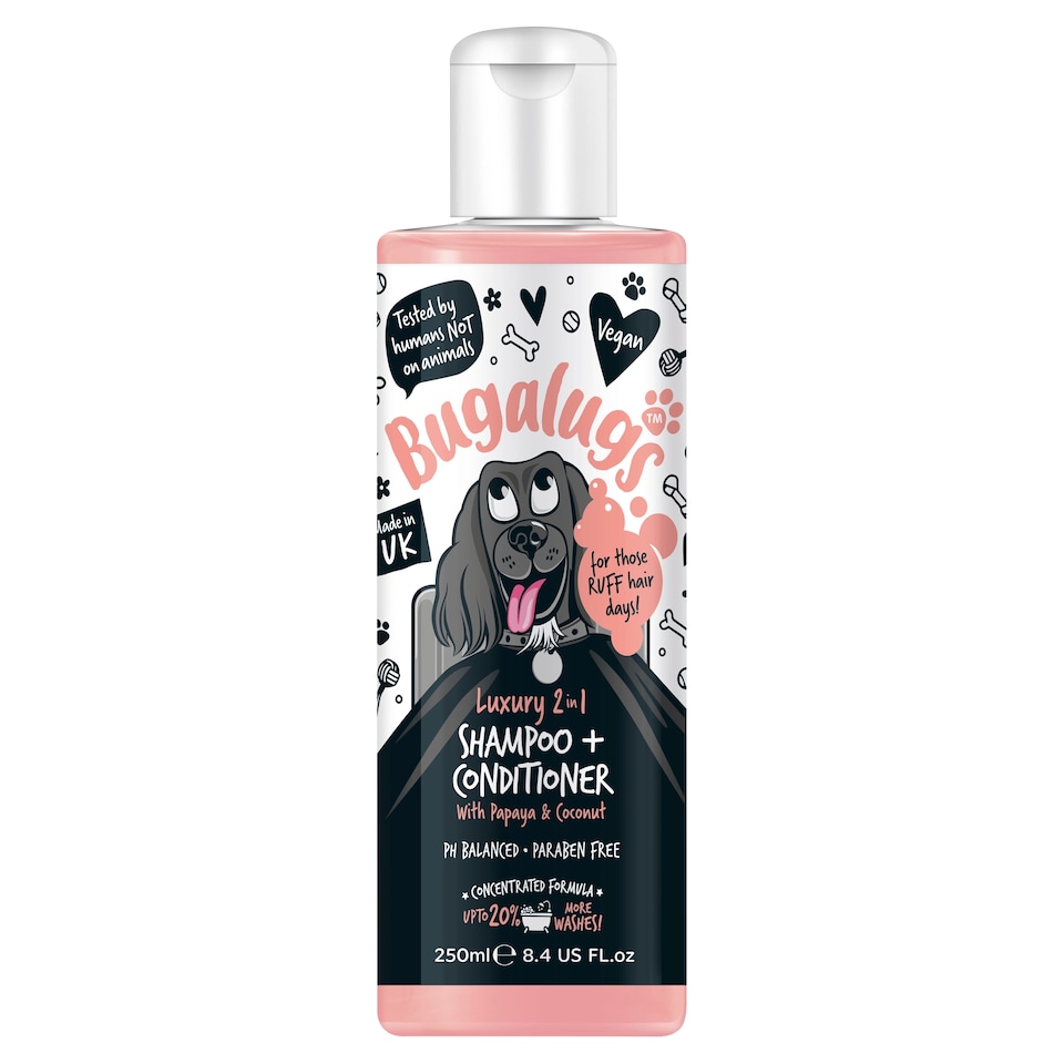 Bugalugs Luxury 2 in 1 Dog Shampoo & Conditioner - Papaya & Coconut 250ml