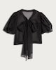 image 4 of The F&F Edit Organza Puff Sleeved Bow Accent Blouse in Black