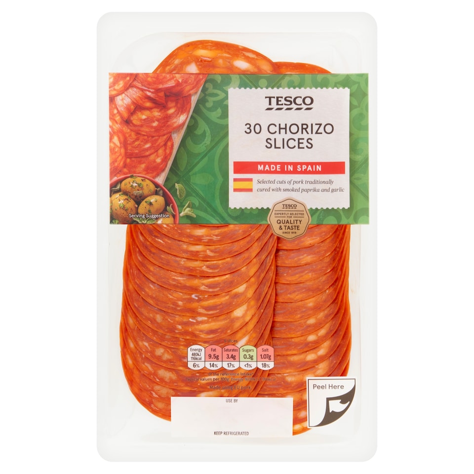 Tesco Spanish Chorizo Sausage Slices 150G