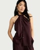 image 2 of F&F Modal Rich Halterneck Co-ord Blouse in Burgundy