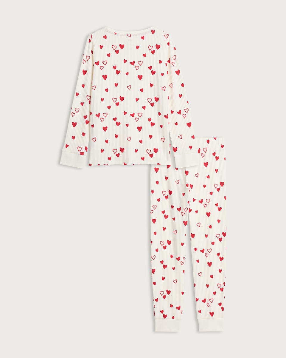 image 1 of F&F Girls Cotton Rich Heart Print Pyjama Set in Multi
