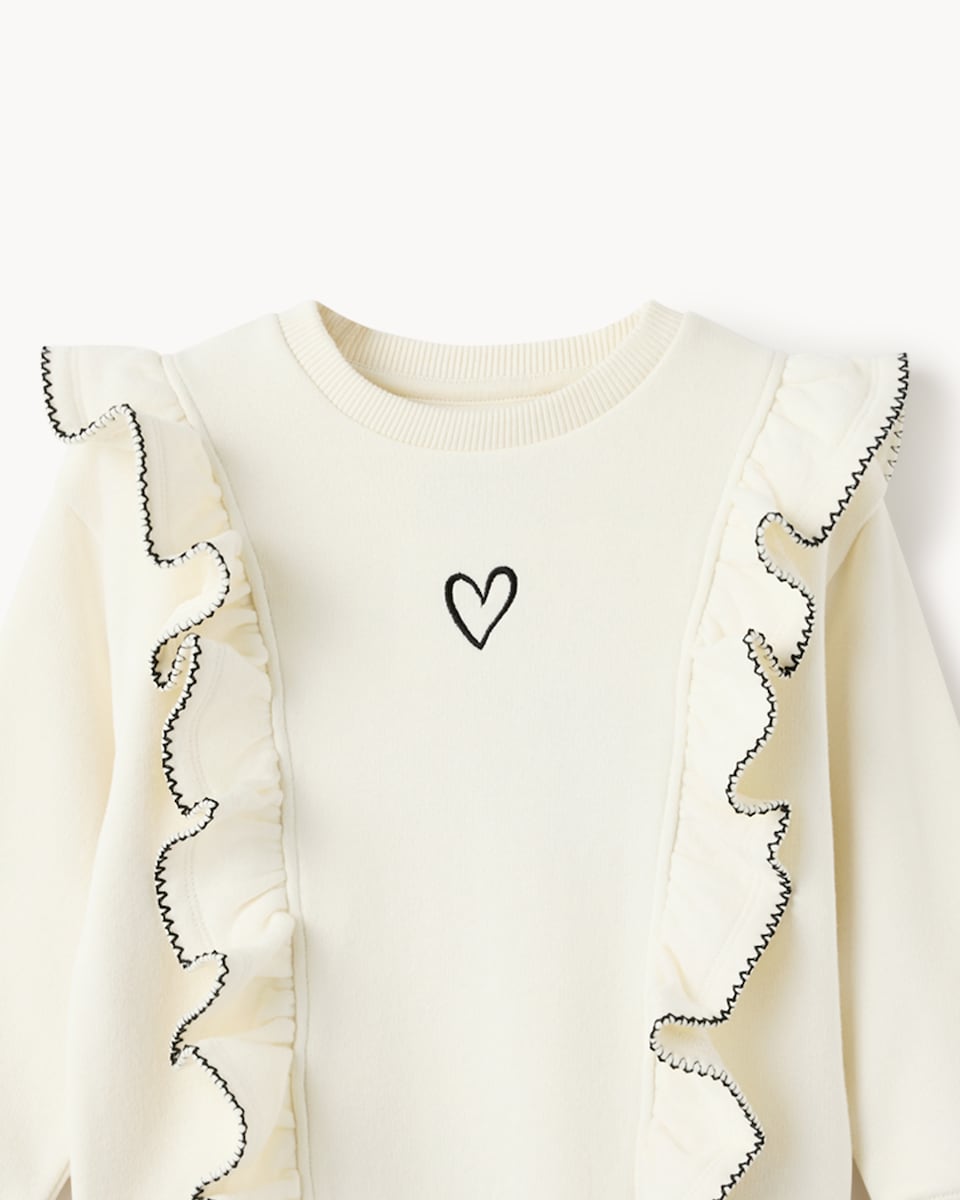 image 1 of F&F Girls Cotton Rich Frill Jumper and Flared Leggings Set in Cream