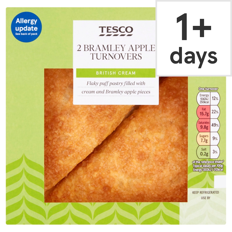 Tesco Fresh Cream Bramley Apple Turnovers 2 Pack 160g