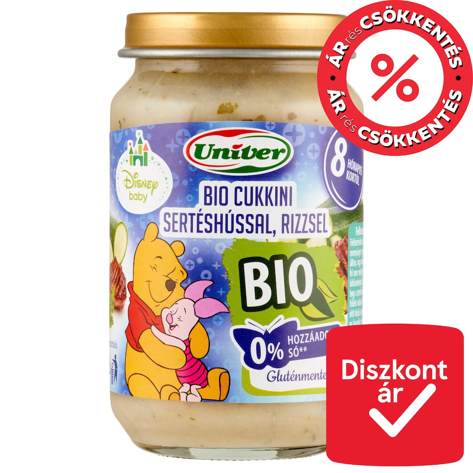 Univer Disney Baby bio cukkini sertéshússal, rizzsel bébiétel 8 hónapos kortól 163 g  1. kép